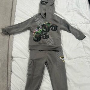 Gray Kids Matching Set with Monster Truck Design